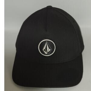 Vintage Volcom‎ embroidered skate men's cap hat flex fit S-M Black Old School